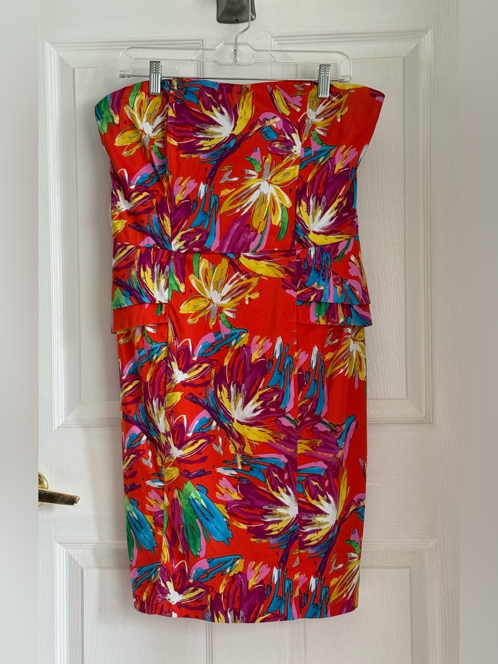 Vibrant Strapless Floral Peplum Sheath Dress Bold Abstract Size 12